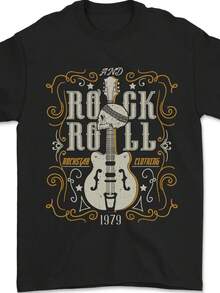 Rockstar Rock N Roll Guitar Skull Music Mens T-Shirt 100% Cotton - 黑色 - 查看 1