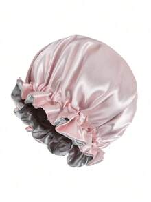 1pc Reversible Silk Satin Sleep Cap, Adjustable Sleeping Hat Hair Sleep Cap - Grey - View 3