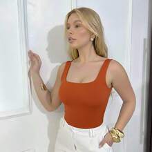 Tank Top With Square Neckline In Front And Back, Suplex Fabric Summer - Marrón - Ver 5