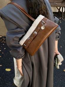Túi đeo hông PU màu xanh mới mùa xuân, Túi đeo vai thời trang tối giản dành cho nữ khi đi làm hàng ngày, hẹn hò, mua sắm - màu nâu - Xem 2