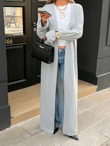 灰色罗纹针织长款开衫，宽松休闲版型，长袖，可机洗，明星和网红挚爱的换季单品，适合商务、休闲和情人节派对 | 适合工作日、周末和假日活动 | 2026春夏款