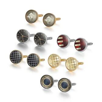 6 Pairs Brass Plated Striped & Checkered Cufflinks, High-End Gift Box Set For Men, Suitable For Shirts And Suits, Great Gift For Husband Or Friends