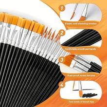 70支专业艺术家画笔套装 - 黑色尼龙刷毛，包含平头和尖头，适用于丙烯、油画、水彩、肖像画和岩画。多用途艺术工具，适用于画布、人体彩绘和手工艺品 - 专业艺术用途 - 均碼 - 查看 3