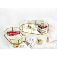 1/3 buc oglindă sticlă tavă decorativă pentru vanitate decor auriu ornamentat machiaj vintage octogonal parfum comodă bijuterii bibelou organizator pentru depozitare baie decor acasă, cadou perfect pentru ziua comemorativă, nuntă, ziua de naștere, aniversare, Ziua Tatălui, Ziua Profesorului