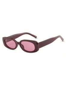 1 Pair Women's Burgundy Oval PC Frame Solid Color Retro Small Frame Personalized Casual Fashion Street Snap Minimalist Glasses - Burgundy - View 3