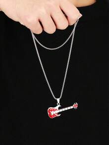 1 pieza Collar con colgante de guitarra de música hip hop, collar de estilo callejero de acero inoxidable para hombres, adecuado para festivales de música - Collar con colgante de guitarra eléctrica - Ver 6