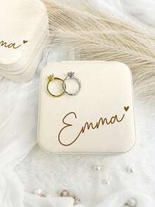Personalized Handwritten Name Heart-Shaped Jewelry Box - Customized Beige Travel Jewelry Storage Box, Zipper Closure, Fabric Lining, Perfect Bridesmaid Invitation Gift Or Couple's Memento, Elegant Design | Soft Lining, Wedding Gift, Jewelry Box - Multicolor - View 9