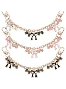 1/2pcs Black & Pink Bow Wallet Chain Pendant, Bow Bag Chain, Alloy Bag Strap Extender Chain With Enamel Pink Bow Pendant, Suitable For Wallets And Handbags - Multicolor - View 2