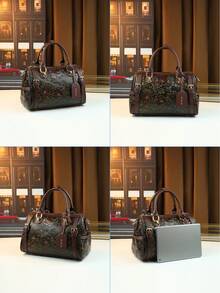 2026新款复古花卉大容量手提枕包，手绘渐变雕花女士波士顿枕形通勤包 - 咖啡 - 查看 12