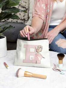 1 قطعة حقيبة كانفاس للتجميل والتخزين بنمط حرف 26 وفتاة الباليه الجميلة، هدية موضوع فتاة الباليه الجميلة للبنات، حقيبة مكياج كبيرة السعة خفيفة الوزن لحقيبة السفر والعناية الشخصية - هدية عيد الأم، حقيبة تخزين فريدة، حقيبة مستحضرات تجميل، حقيبة هدايا للمناسبات - بيج - مشاهدة 6