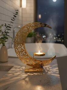 1pc/1Set Metal Hollow-Out Large Moon Candlestick/Ramadan Lantern/Candle Holder/Candlestick Holders/Windproof Glass Candle Holders.It Can Also Be Used As An Ornament And Incense Burner.