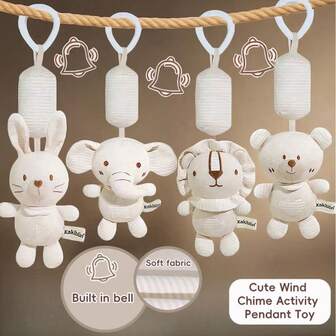 1 Male And Female Cartoon Activity Wind Chime Car Hanging Plush Toy, Car Mounted Wind Chime Pendant, Newborn Stroller Shaking And Soothing Toy, Baby Can Grasp And Bite, Suitable As A Gift For Newborn Babies