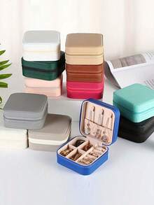 Hộp đựng trang sức nhỏ gọn, hộp trang sức du lịch mini có khóa kéo dùng để đựng bông tai, nhẫn, dây chuyền, mặt dây chuyền, đồng hồ, son môi và các loại trang sức nhỏ khác, phụ kiện du lịch, quà tặng cho phù dâu, hộp trang sức mini du lịch cho bé gái/phụ nữ, trang trí phòng. - Nhiều màu - Xem 11