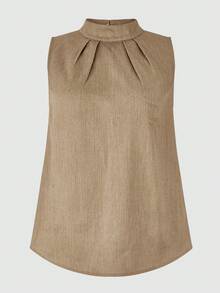 女士纯色无袖通勤优雅衬衫，春季款 - 卡其色 - 查看 2