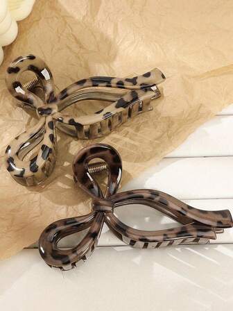 2pcs Leopard Print Bow Claw Clips, Vintage High-End Hair Claw Hairpins, Versatile Hair Accessories For Everyday Wear, Autumn