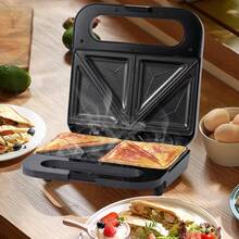 SOKANY 08121 多功能家用三明治机/早餐机。750W大功率，双面加热。带LED指示灯，4个不粘烤盘，易于清洁。底部设有防滑垫、通风孔和耐热手柄。是居家制作三明治的理想之选，也是厨房烘焙的必备工具。