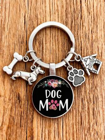 1pc Adorable Dog Mom Dog Keychain, Women's New Cute Animal Cartoon Pendant, Creative 3D Bone & Dog House Design, Daily Commute Matching For Animal Lovers, Key Bag Car Key Chain Backpack Charm Office Desk Small Decoration Accessory