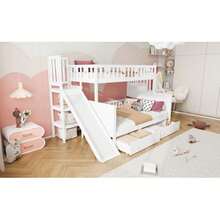 Children's Bed 90*200/140*200 Cm, Solid Wood - Shelf With Rail And Storage Unit With Safety Seat, Two Large Shoe Racks And A Bed Frame, White - White - View 4