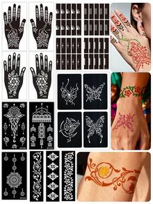 Waterproof Temporary Tattoo Flower Stencils For Women - Perfect For DIY Tattoo, Wedding, And Party Makeup, For Women Hand Body Paint Tattoo Stickers Christmas New Year Gift - Black and White - View 9