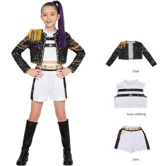 Costume da cosplay di idol pop, costume da palcoscenico pop di Zoey adatto per bambini di 3-12 anni, costume da cosplay per Ognissanti