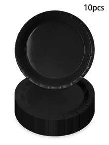 100 piezas de platos de papel negro, 50 piezas de 9 pulgadas y 50 piezas de 7 pulgadas de platos desechables de postre de Halloween, adecuados para el Día de San Valentín, el té de la tarde, la fiesta del bebé, el cumpleaños y otras ocasiones. - Multicolor - Ver 11