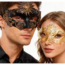 Couple Masks - Roman Greek Men's Mask And Venetian Metal Women's Mask, Suitable For Carnival And Halloween