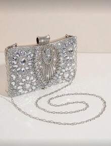 1pc Silver Rhinestone Decor Detachable Chain Evening Clutch Bag - 銀色 - 查看 3