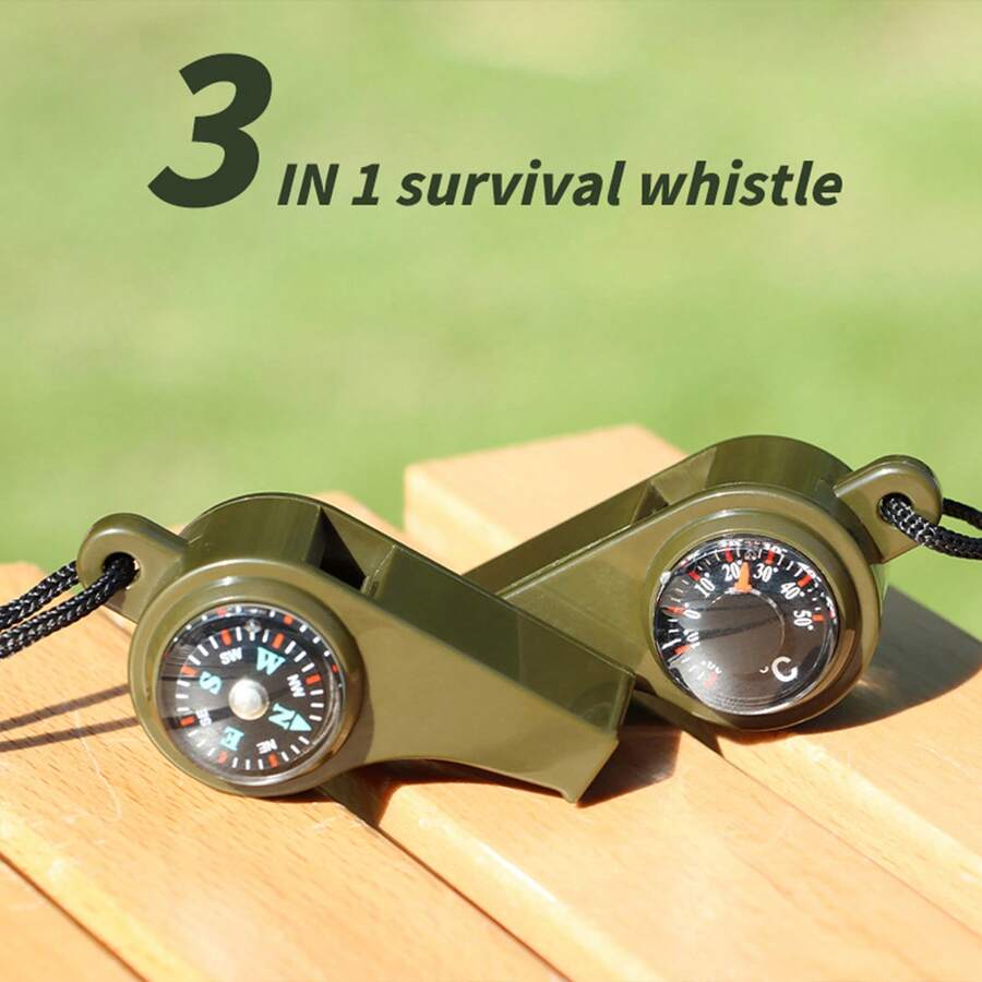 5pcs 3-In-1 Emergency Survival Whistle With Compass And Thermometer - Perfect For Camping, Hiking, Outdoor Adventure, Referee And Cheerleading