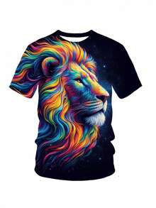 Men's Plus Size 3D Lion Print T-Shirt - Short Sleeve Round Neck Casual Summer Top With 3D Printed Lion Design, Machine Washable Comfortable Fit For Parties, Outfits & Casual Attire - Lion Face Pattern For  Outfits (Men), PLUS SIZE - Màu sắc hỗn hợp - Xem 4