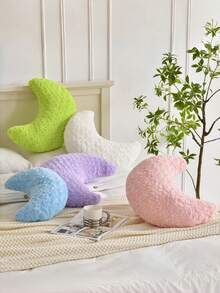 Moon Pattern Pillow, Cute Style Rose Velvet Half Moon Shape Fluffy Decorative & Supportive Throw Cushion - Ideal For Ramadan, Couch, Bedroom & Living Room Decor, Year-Round Daily Use