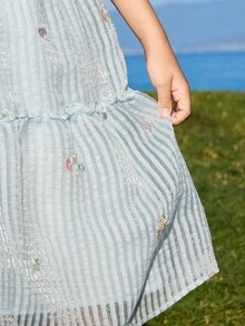 Đầm công chúa tay phồng thêu họa tiết ASK JUNIOR dành cho bé gái tuổi teen, đầm thường ngày thoải mái cho kỳ nghỉ hè. - Màu xanh lam - Xem 9