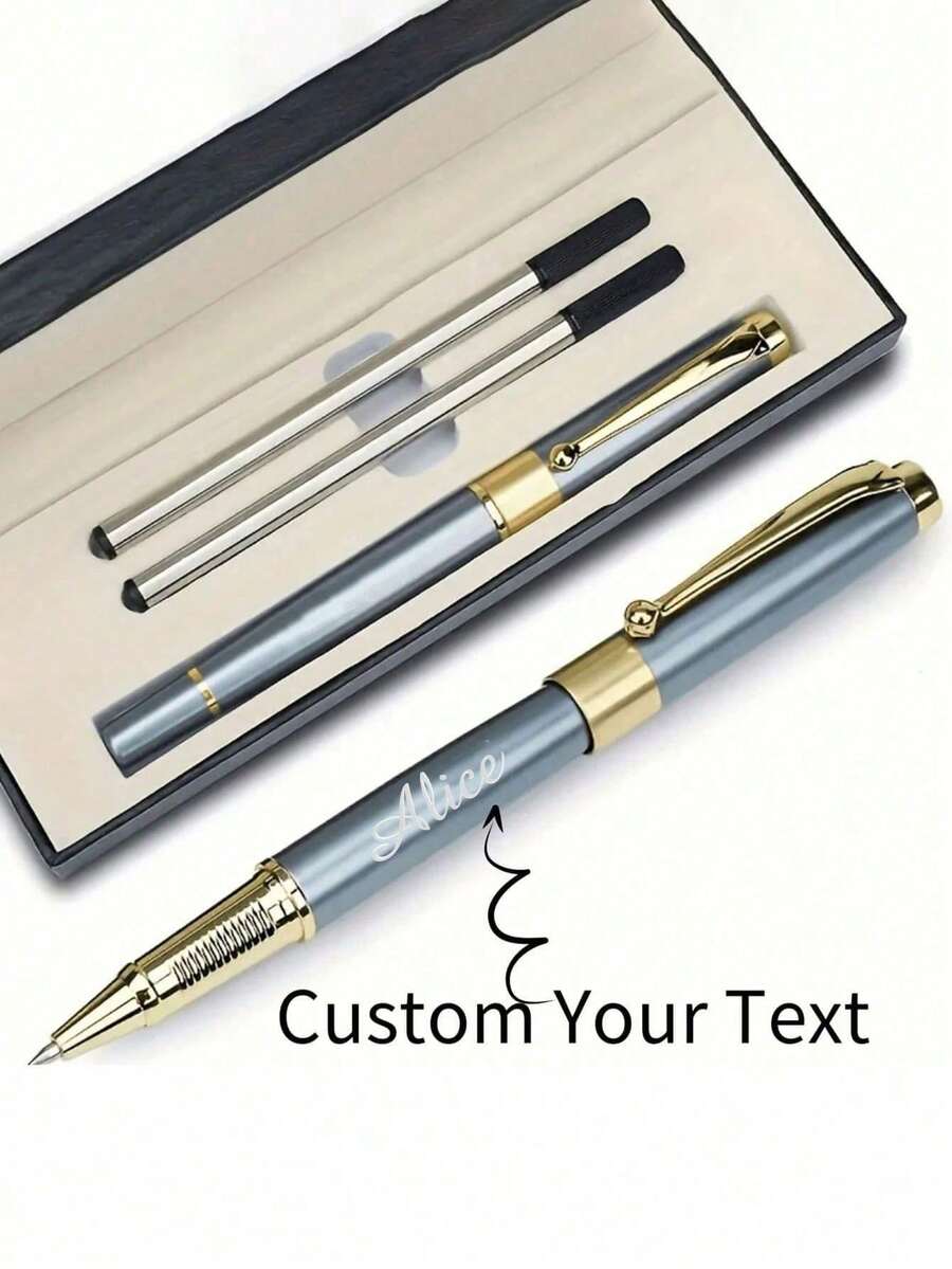 Customized Metal Signature Pen With Name Or Logo, Includes Gift Box, Personalized Ballpoint Writing Pen For Office, Teachers, Students And Professionals, Graduation Gift - Multicolor - View 1