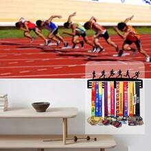 1pc Wall Mounted Running Medal Display Rack - Premium Metal Structure, Adjustable Hooks And Ribbon Holders, Suitable For Awards, Sports, Academic Honors And Competitions - Easy Installation, Space-Saving Design, Stylish Cup-Shaped Trophy Holder