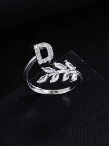 1pc Fashion 26 Letter Adjustable Ring For Women, Suitable For Anniversary, Wedding, Party, Daily Wear - Silver - View 1