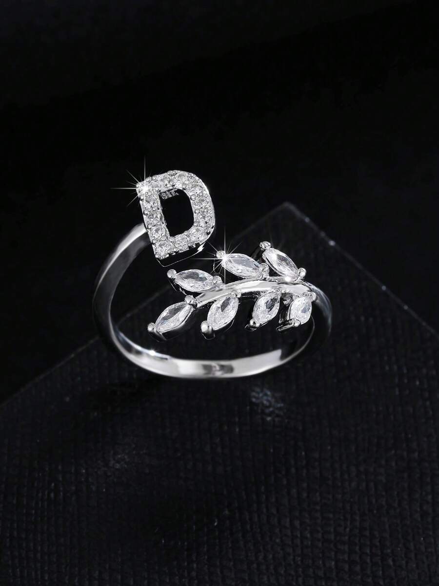 1pc Fashion 26 Letter Adjustable Ring For Women, Suitable For Anniversary, Wedding, Party, Daily Wear - Silver - View 1