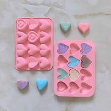 2pcs 12-Cavity 6 Styles Heart Shaped Silicone Mold, DIY Chocolate, Candy, Pudding, Dessert, Cake Decor, Cookie Baking Mold - Dusty Pink - View 2