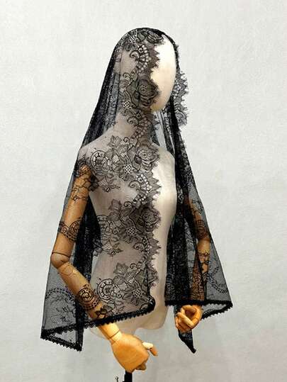 新娘蕾丝白色披肩面纱，教堂婚礼拉丁黑色面纱