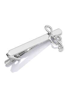 1 Men's Shirt Tie Clip Creative Silver Note Collar Clip Fashion Business Simple Long Collar Pin