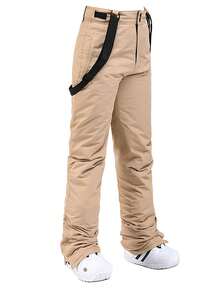 Women's Insulated Ski Pants Set, Men's Winter Ski Pants With Detachable Suspenders, Suitable For Outdoor Activities, Skiing Equipment, Warm Clothing, Sports Style Pants, Reinforced Structure, Functional Snow Suspenders, Durable Snow Gear, Thick, Breathable Ski Wear - Màu Khaki - Xem 9