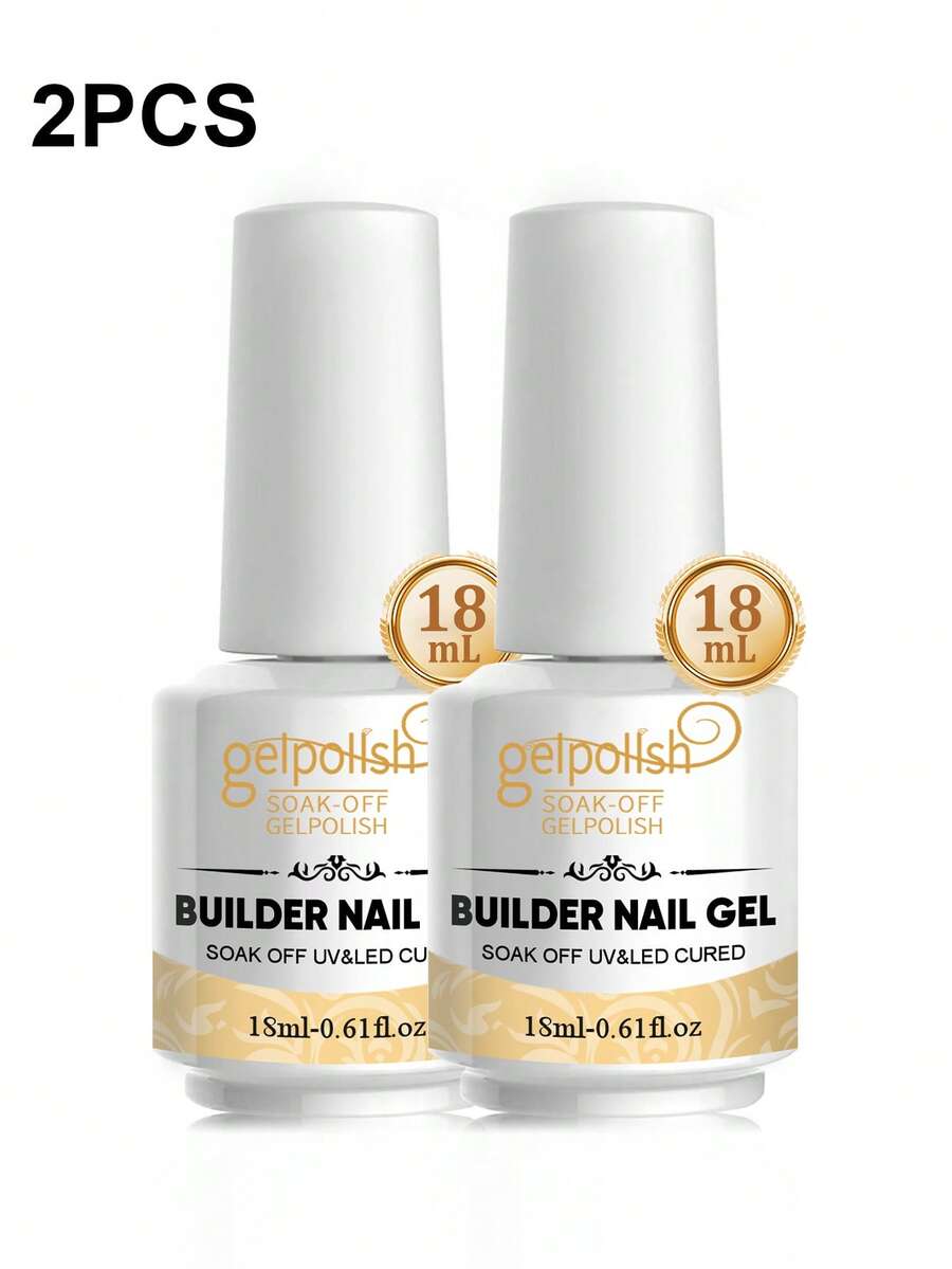 2 chai gel nối móng 18ml, gel nối móng trong suốt 7 trong 1, lớp nền cao su màu được làm khô bằng đèn LED, gel làm dày và chắc móng kèm đá đính, thích hợp cho việc tự làm móng tại nhà và làm quà tặng tại salon.
