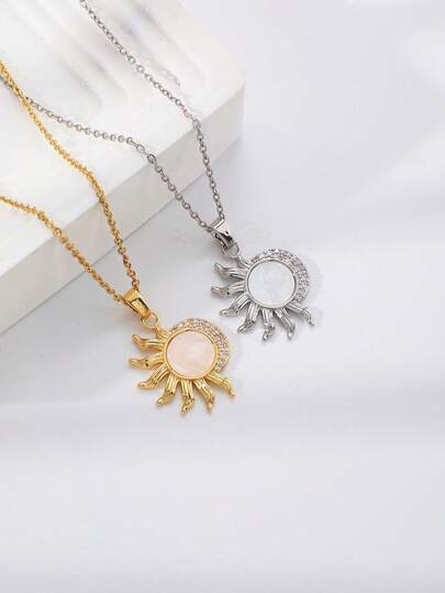 1 pieza Collar con colgante con forma de sol y luna, único y adecuado para uso diario casual