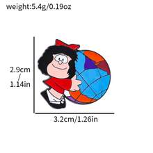 1pc Cartoon Creative Little Girl Mafalda Style Metal Badge, Enamel Lapel Pin Brooch Accessory For Clothing, Bag, Christmas Gift For Friends - Multicolor - View 12