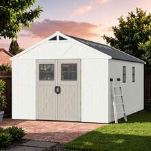Flamaker 10x16 FT Outdoor Storage Shed, Resin Storage Shed With Floor & Window & Lockable Door For Patio Furniture, Garden Tools And Bicycle, Biege - 10x16 英尺 - 查看 3