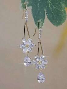 1对水晶水滴锆石花朵耳环，时尚女士装饰耳环，适合日常派对、舞会、晚宴、通勤、大学等场合，情人节、妈妈、母亲节礼物 - 彩色 - 查看 5