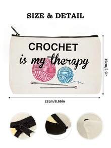 Crochet Is My Therapy' Printed Storage Bag, Knitting Lovers Zipper Pouch, Casual Yarn & Supplies Storage Bag, Ideal For Cosmetics & Toiletries - Multicolor - View 6
