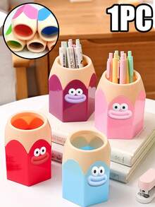 Kolorowy organizer na biurko w kształcie ołówka, uroczy, kreskówkowy kubek z tworzywa ABS z motywem ust kiełbaski, wielofunkcyjny, z otworem na nożyczki, trwały pojemnik na przybory biurowe na długopisy, ołówki, markery, kredki i pędzle, zabawne akcesoria do biurka i szkoły dla nauczycieli i uczniów, idealny do wystroju sali lekcyjnej w domu i biurze, na powrót do szkoły, na Boże Narodzenie, Nowy Rok, Wielkanoc, prezent z okazji docenienia nauczyciela - Wielokolorowe - Zobacz 1