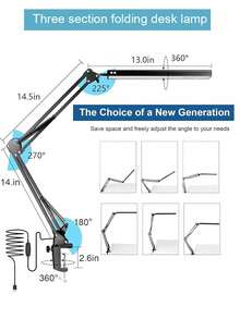 1pc Black/White Long Arm LED Desk Lamp, 3 Lighting Modes, Metal Swing Arm Lamp, 10-Level Dimmable With Memory Function, Suitable For Dorm, Office, Reading (USB Powered) - Tricolor Light - View 10