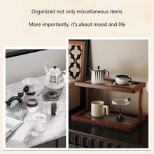 双层竹制台面置物架，配透明亚克力底座 - 防滑节省空间，适用于小空间，多功能收纳架，可存放化妆品、调料、瓶瓶罐罐和篮子，厨房台面收纳架，装饰架，天然饰面