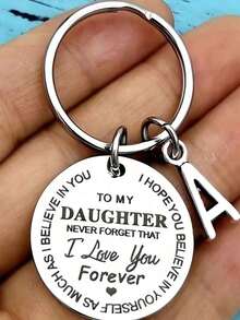 1 Piece Of DAUGHTER First Letter A-Z Pendant Keyring With Circular Stainless Steel Laser Engraving