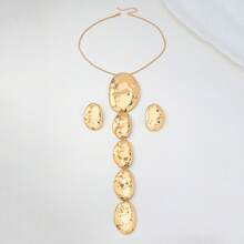 Bộ 3 chiếc/Bộ dây chuyền và hoa tai mặt sóng nhiều đĩa thời trang thu hút sự chú ý, thích hợp cho phụ nữ đeo khi dự tiệc - Vàng - Xem 5